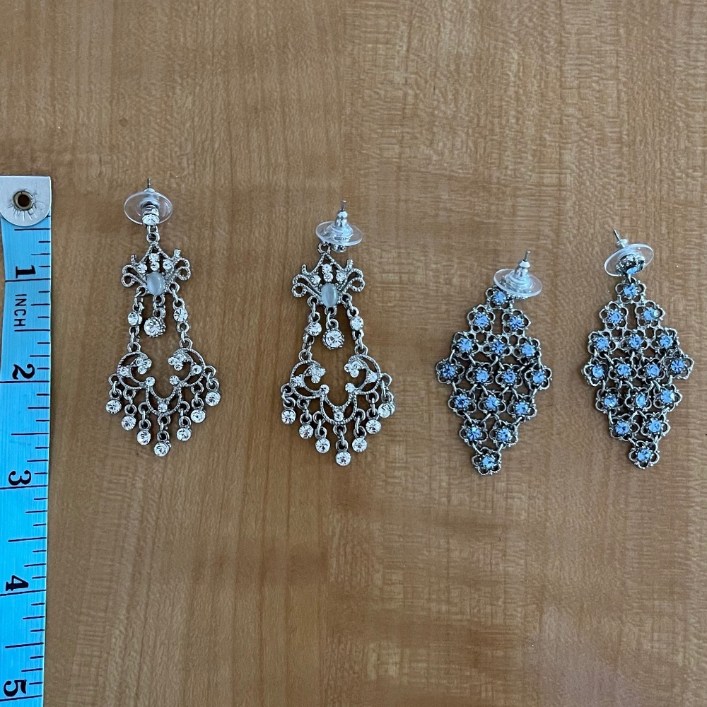 White Blue Crystal Chandelier Earrings Bundle